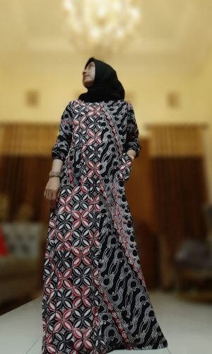 Gamis Batik Kombinasi Polos