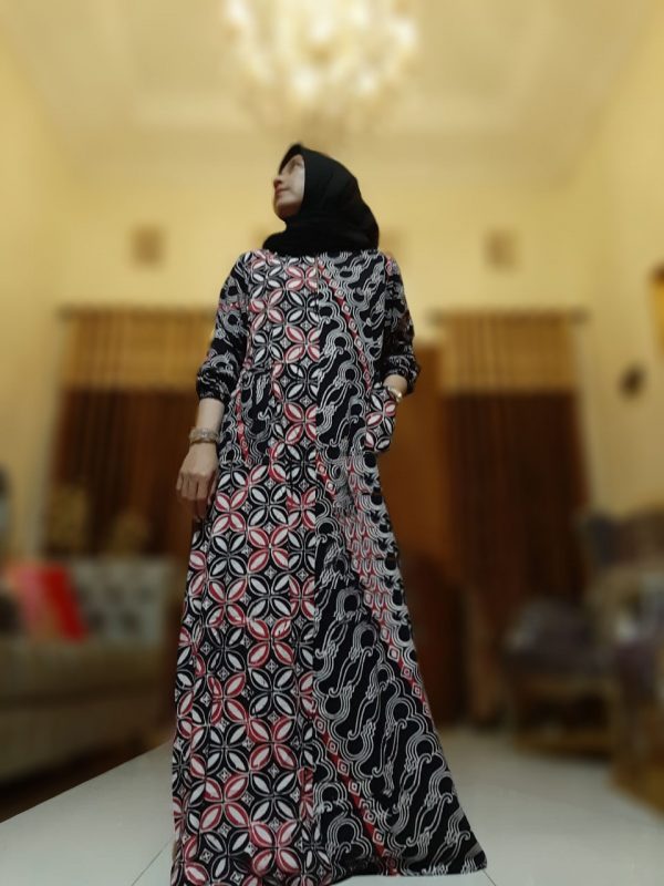 Gamis Batik Kombinasi Polos